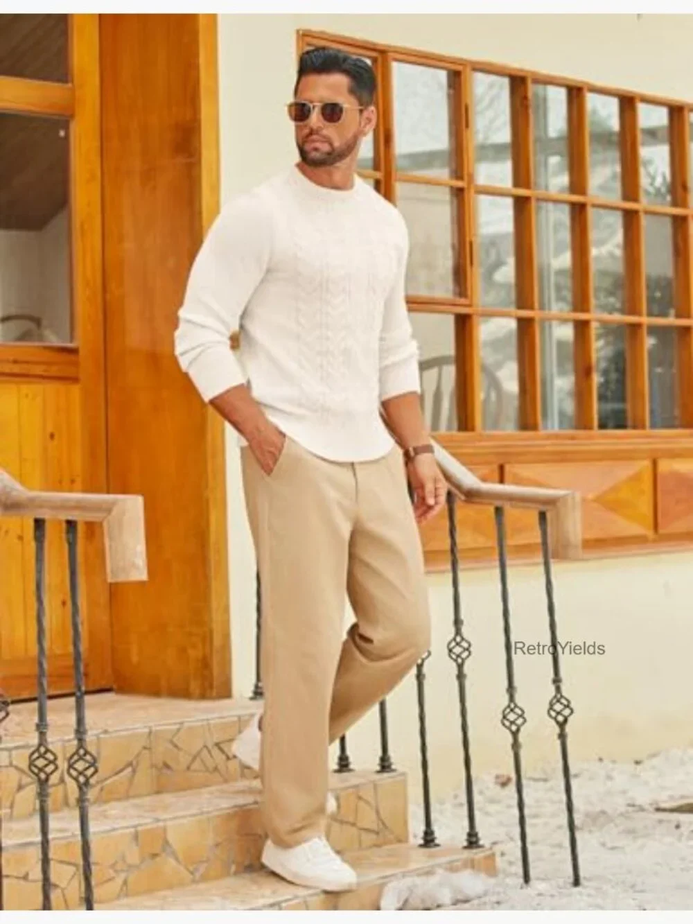 Mens Cable Knit Sweater Casual Long Sleeve Crewneck Pullover Fisherman Twist